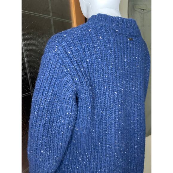 PrAna Chunky Knit Wool Cedric Sweater Mock Neck Marled Marine Blue Size Medium - Picture 7 of 9